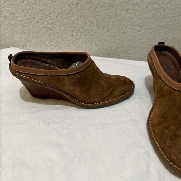 Cole Haan Jaynie Suede Leather Wedge Clogs Mules Slip on Shoes Tan Size 8 - Picture 2 of 10
